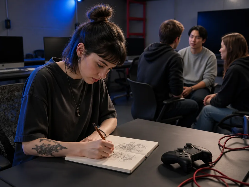 Game designer concevant un jeu vidéo sur plusieurs écrans