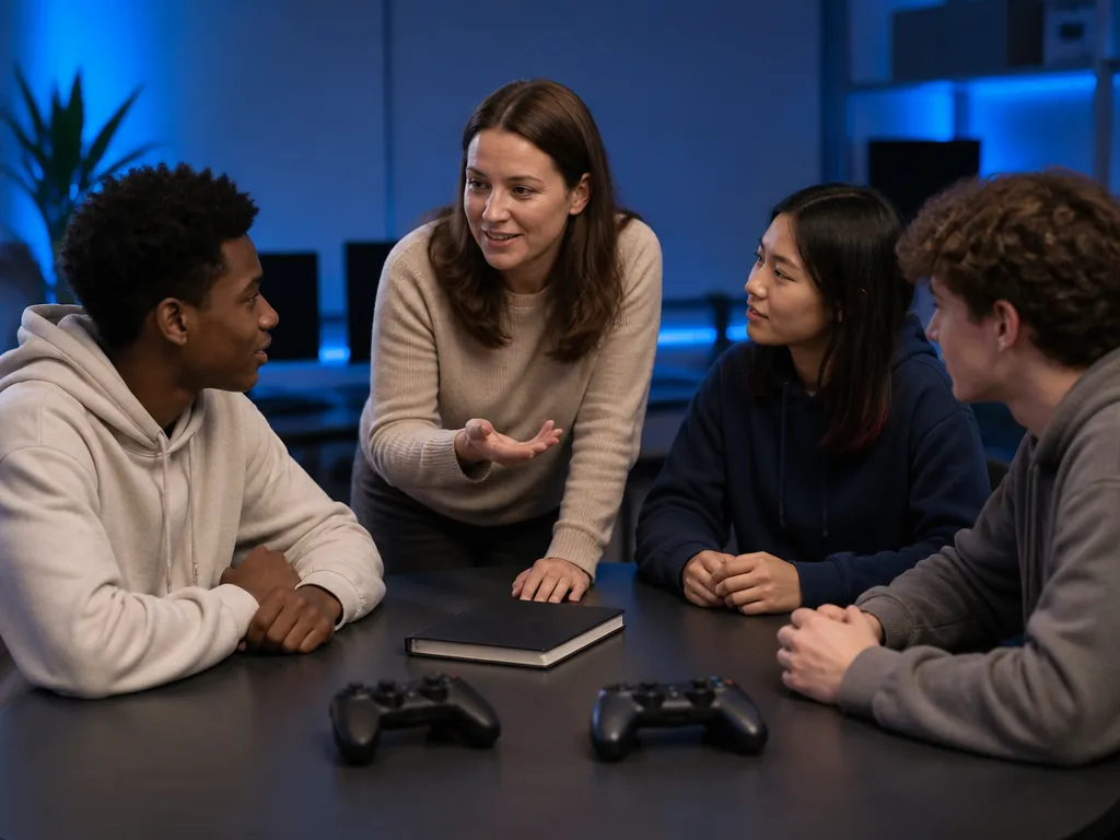 Professionnels des métiers du jeu vidéo réunis dans un studio de création